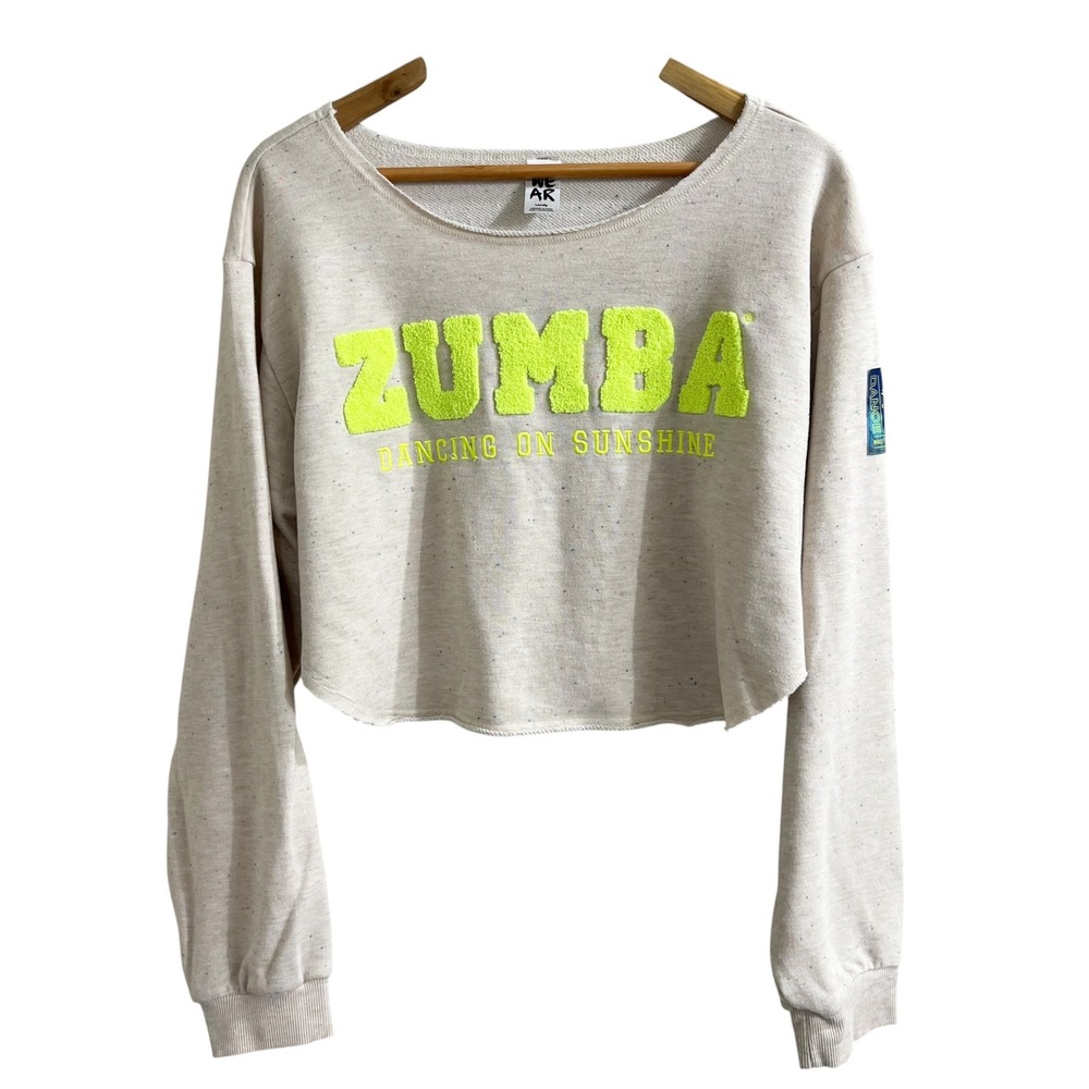 Zumba Wear Cropped Sweatshirt Neon Yellow Chenille Confetti Cream Large Women